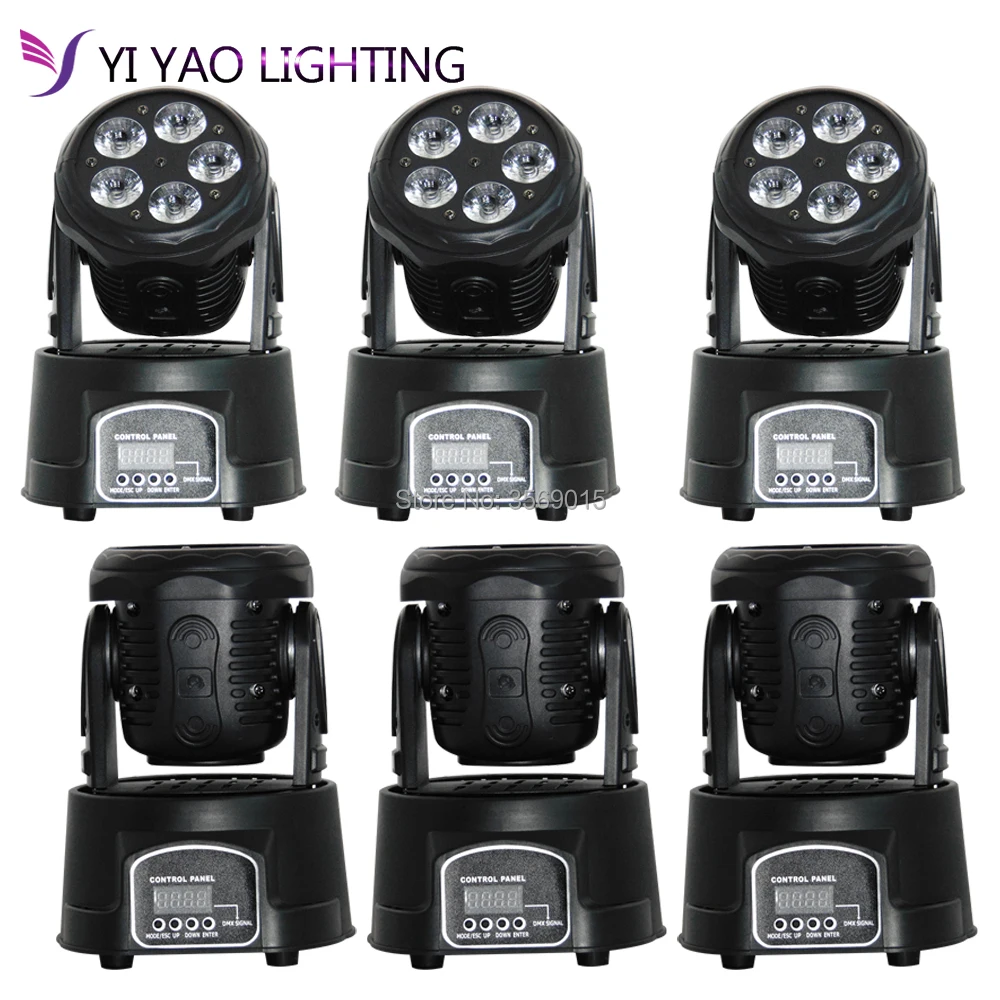 6 шт./лот Moving Head Light Mini Beam Wash 5x15 Вт RGBW 10/15 каналов LED|Эффект освещения сцены| |
