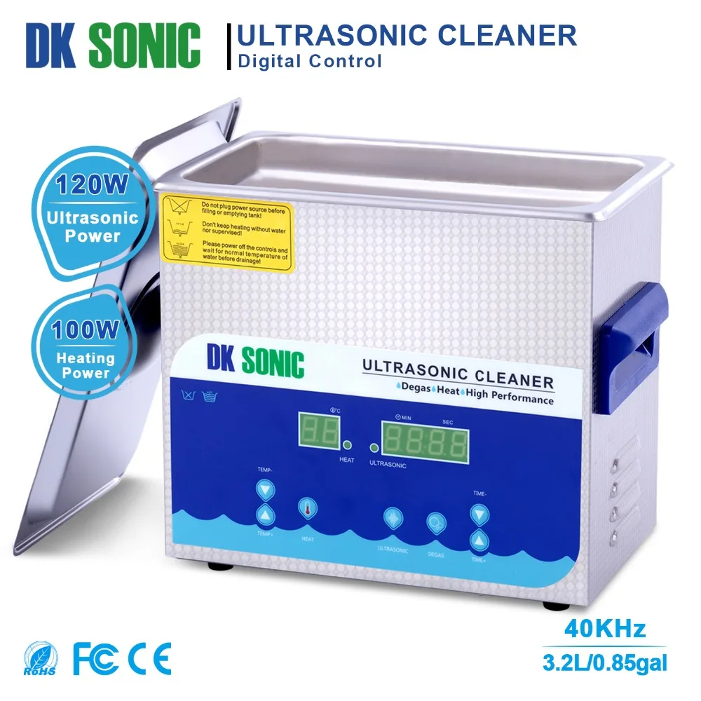 DK SONIC 3.2L Digital Ultrasonic Cleaner Timer Heating Stainless Basket for Denture Jewelry