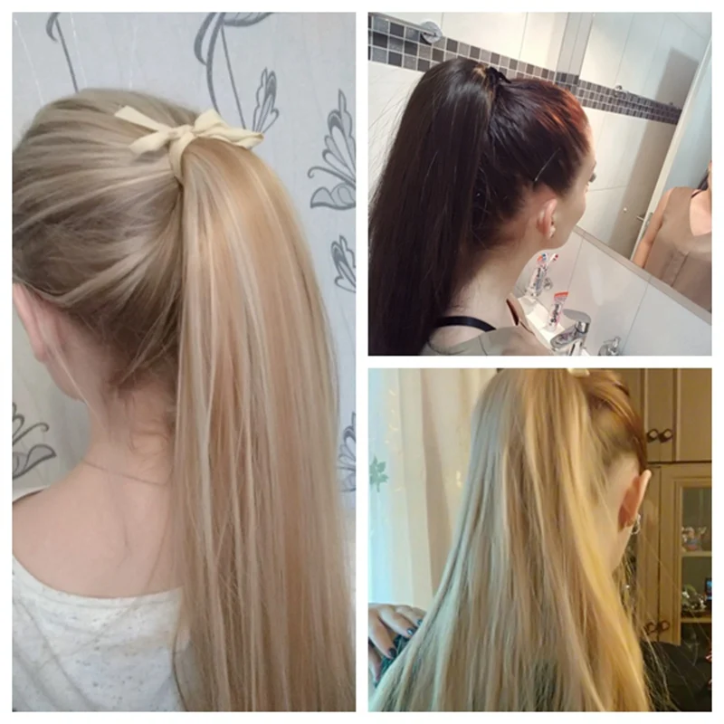MERISI HAIR Hair Long 22inch Skilly Straight 18 Colors Available Synthetic Hair Ribbon Drawstring Ponytail Pieces Extensions