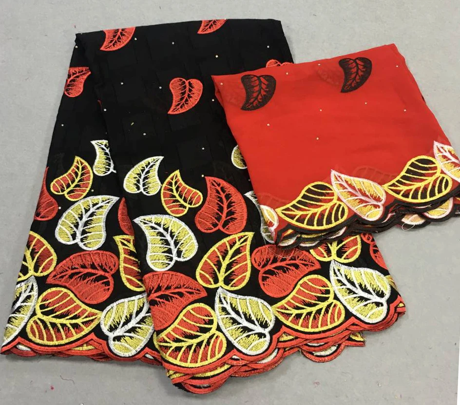 

2019 Newest African French Cotton Lace Fabric With Headtie Scarf Matching Nigerian Cotton Fabric For Women Party