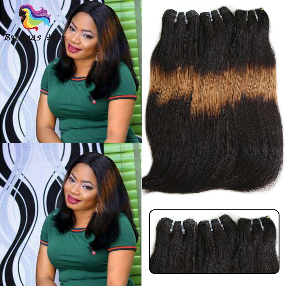 3 Tone Ombre Double Drawn Funmi Human Hair Straight Hair Curve Ends Brazilian Hair Bundles 1b271B non-Remy Human Hair 3pcs/pack
