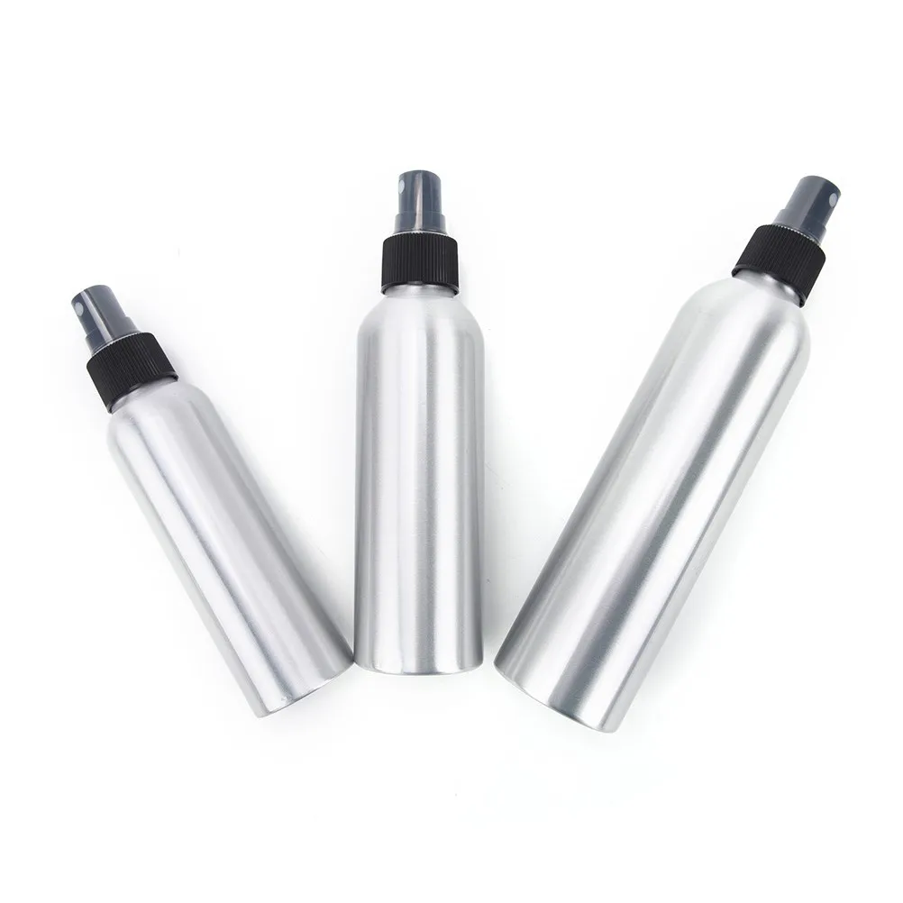 

120ml 150ml 250ml Aluminium Black Pump Atomizer Spray Bottle For Cosmetic Packaging Tool Refillable Empty Bottles