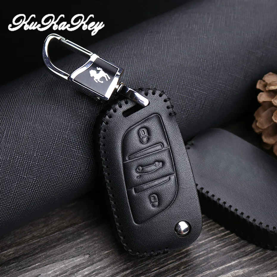 Кожаный чехол для ключей Citroen C2 C3 C4 C5 DS4 Peugeot 107 207 307 407 308 607 3 пуговицы плавающий