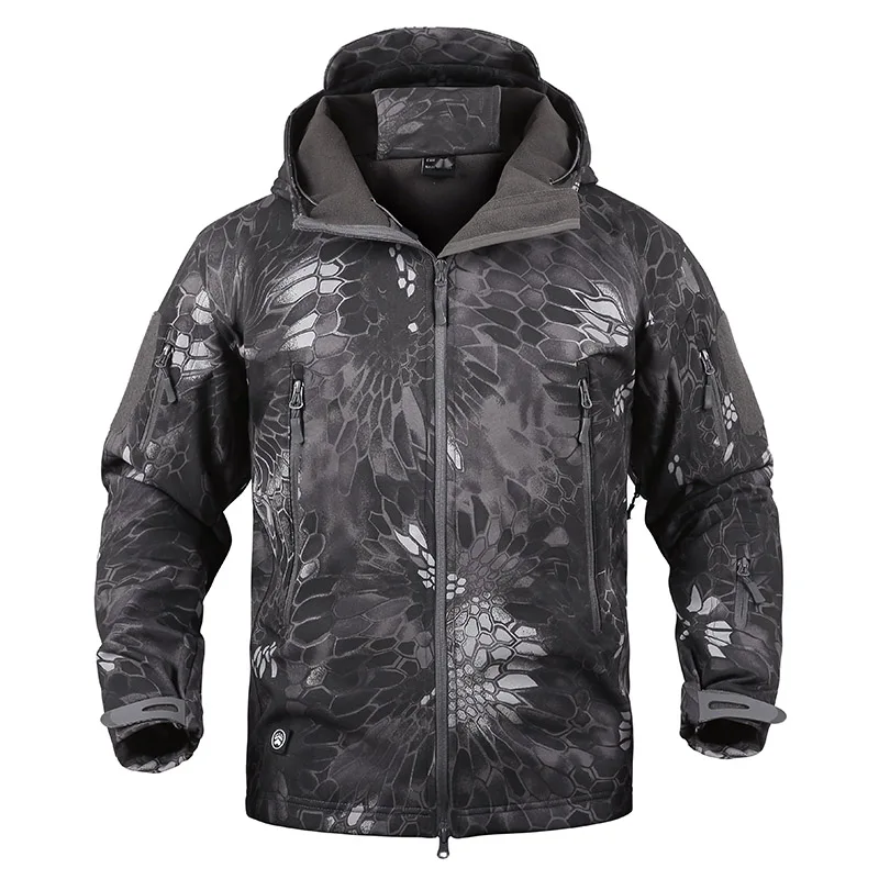 S. ARCHON Softshell Водонепроницаемая камуфляжная армейская куртка пальто мужская с капюшоном ветрозащитная военная куртка мужская зимняя теплая тактическая одежда - Цвет: Black Snake