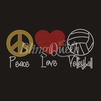 

BlingQueen 25PCS/LOT Hot Fix Iron On Rhinestone Designs Peace Love Volleyball