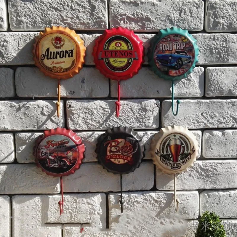 

Beer Cover Hook Vintage Wrought Iron Creative Beer Cover Hook Wall Hanger Buckle Home Kitchen Wall Door Decoration Accessories