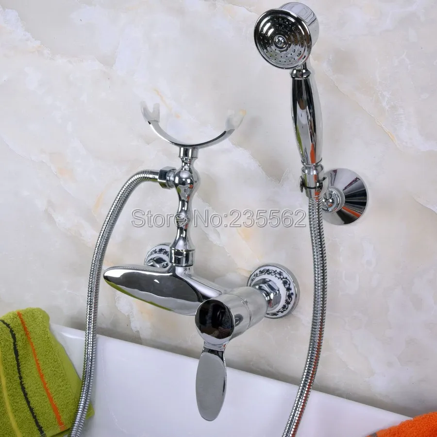

Chrome Wall Mounted Clawfoot Bathtub Faucet w/Telephone Spary Mixer Tap lna260