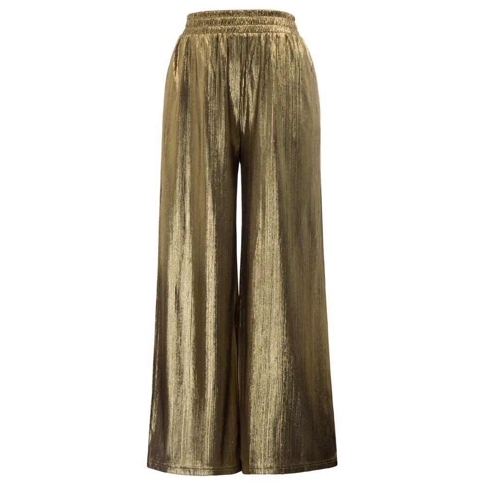 

Elegant Ladies trousers Solid Elastic Waist Wide Leg Pants women vintage black/gold Flared Trousers Dancewear pantalon femme