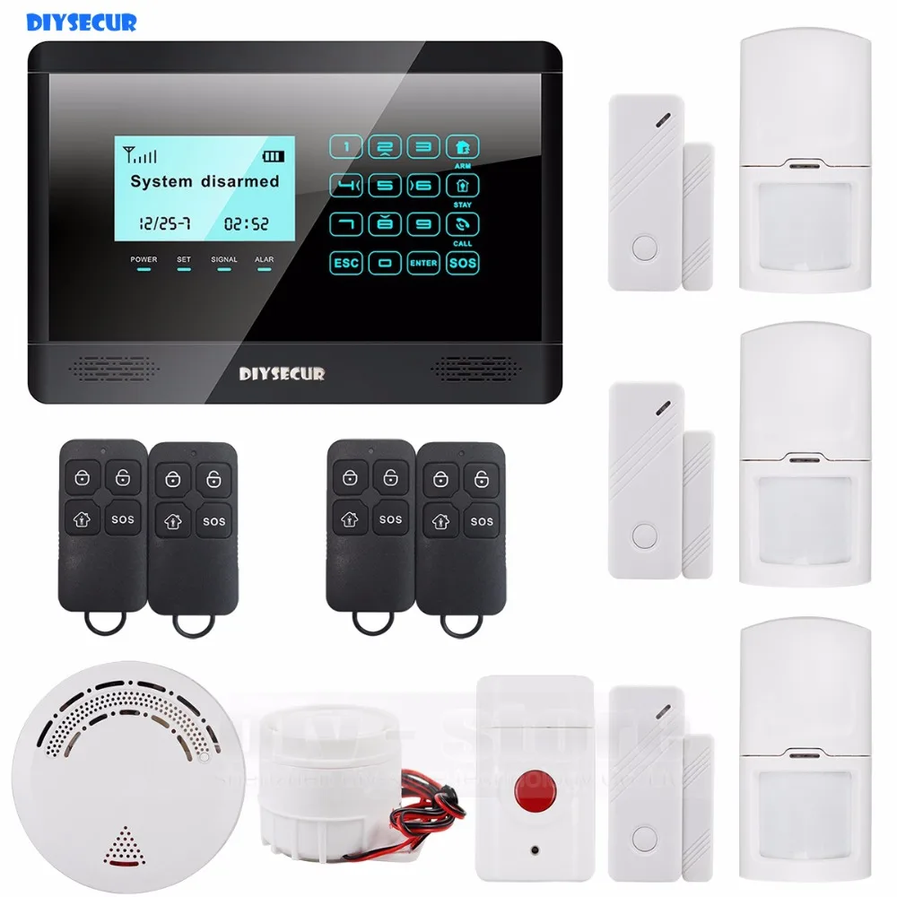 

DIYSECUR 433 MHz Sensor Wireless GSM SMS TEXT Home House Alarm System LCD Screen House Intruder Voice 850/900/1800/1900MHz