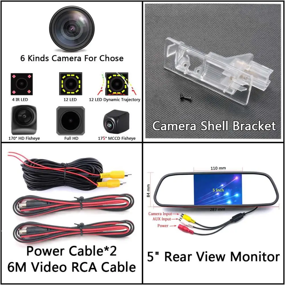 175 градусов 1080P рыбий глаз задний вид автомобиля камера для Renault Clio 3 III 4 IV Lutecia 2012- Fluence 2013 автомобиля - Color Name: Camera 5 inch Mirror