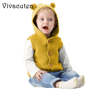 

Baby Boy Vest Cotton Sweaters Cartoon Bear Newborn Girls Cardigans Knit Infant Knitwear Coats Hooded Sleeveless Kids Jackets