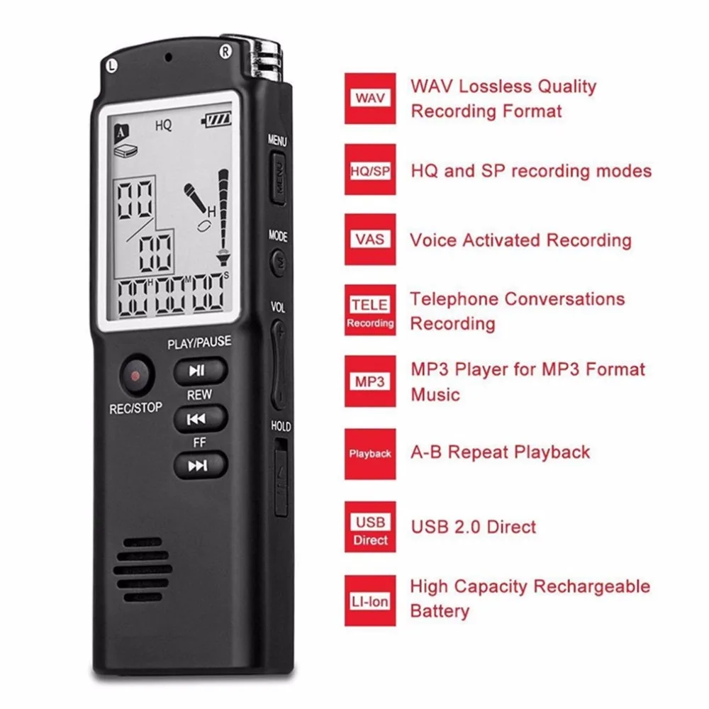 8G 16G Portable Professional Digital Voice Recorder USB 2.0 LCD Display Audio Voice Recording Dictaphone Free Shipping