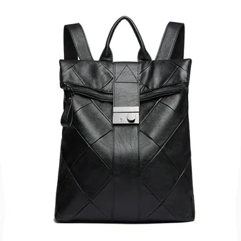 

Ladies Fashion Women Black Backpack High Quality Leather 2019 New For Teenage Grils School Bagpack Female Soft Touch Bag