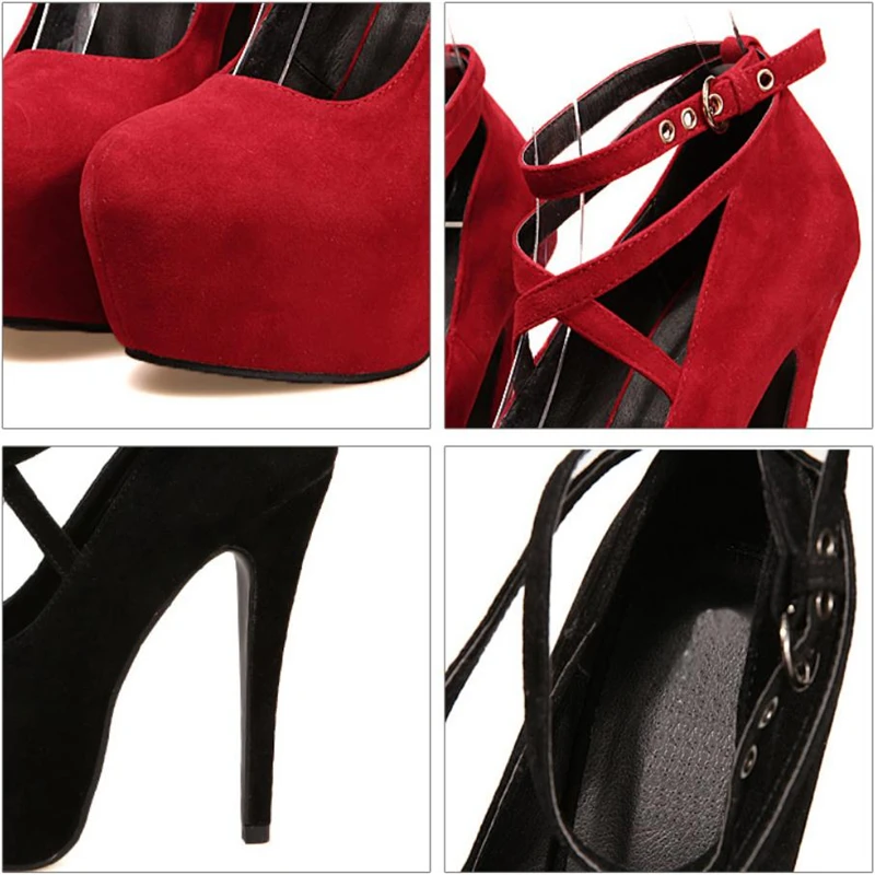 DAOKFPO Brand Big Size Wedding shoes suede high heel single shoes waterproof platform buckle women's shoes Blue Red Black 35-43