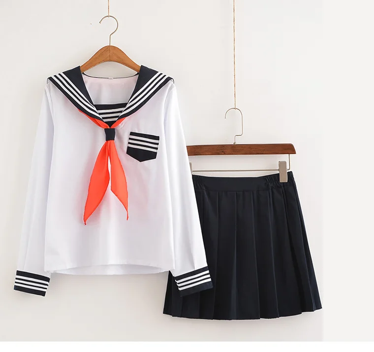Sakura/платье для школы в стиле Лолиты; летняя розовая юбка; JK; японская школьная форма; топ+ юбка+ галстук для девочек-подростков; аниме; Косплей; Костюм Моряка - Цвет: long sleeve white