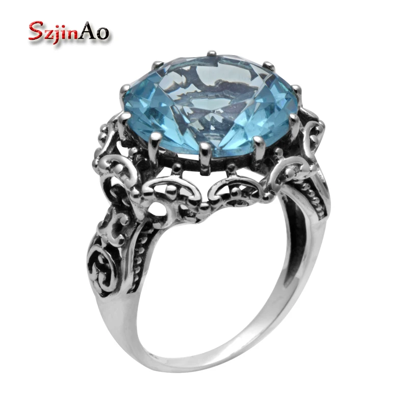 

Szjinao Fashion Jewelry Aquamarine Ring 925 Sterling Silver Jewelry 925 Sterling Silver Rings for Women Fashionable Retro