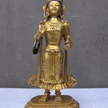 Xd 001481 1" Тибет Буддизм Храм Чистой Бронзы 24 К Золото стенд гуань инь Статуя Будды