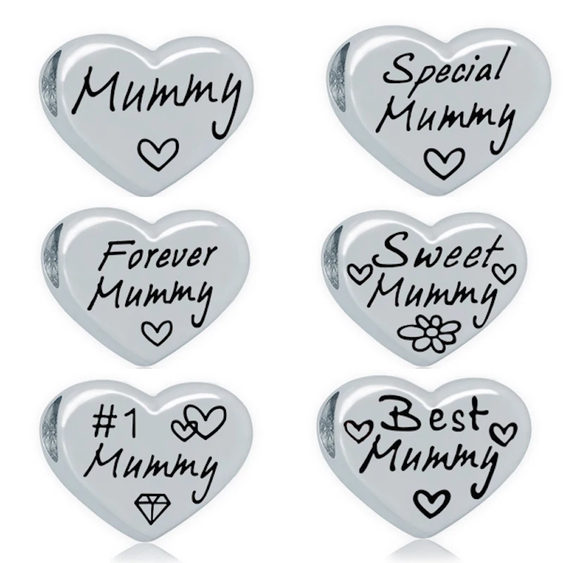 

5pcs stainless steel Charms for Jewelry DIY Making family Beads lettering sweet Mummy Best Daughter Spacer Bead for necklace