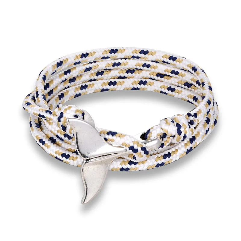 MKENDN New Whale Tail Anchor Bracelets Men Women Charm Nautical Survival Rope Chain Paracord Bracelet Male Wrap Metal Hooks