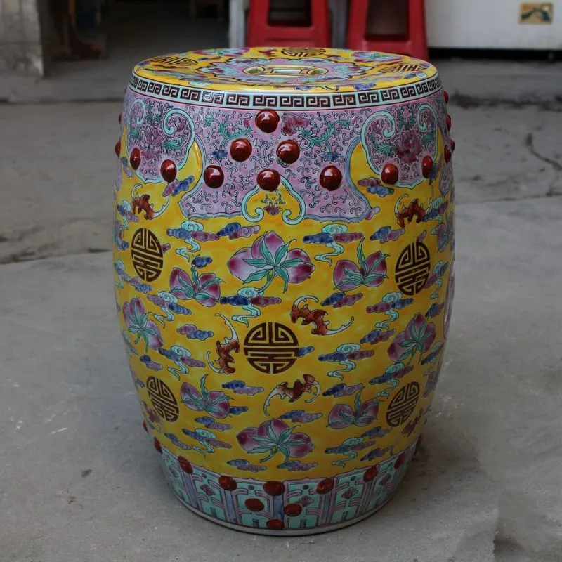 Antique Famille rose Porcelain Jindezhen Chinese ceramic drum stool bathroom dressing ceramic garden stool decorative stool (1)