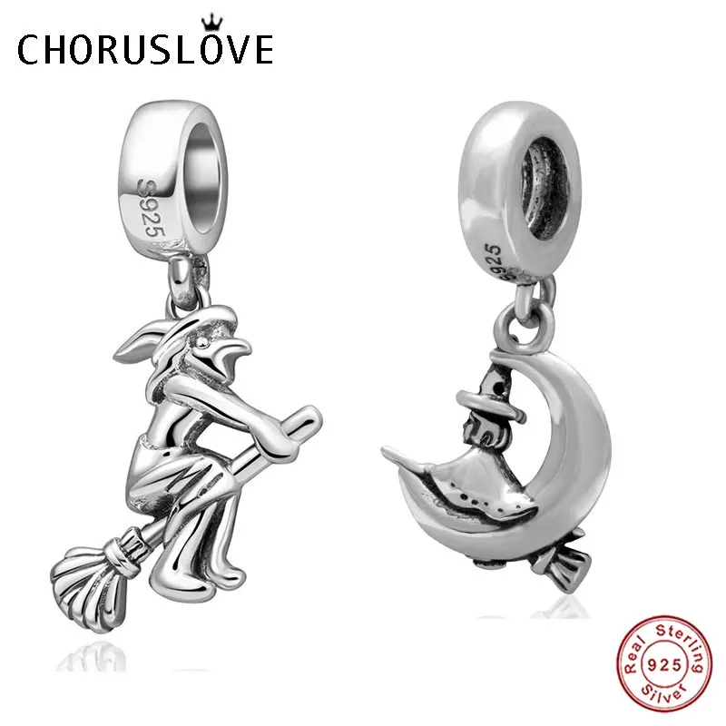 

Choruslove Witch Riding Broom Charms 925 Sterling Silver Witch Bead fit Original Pandora Halloween Silver 925 Bracelet