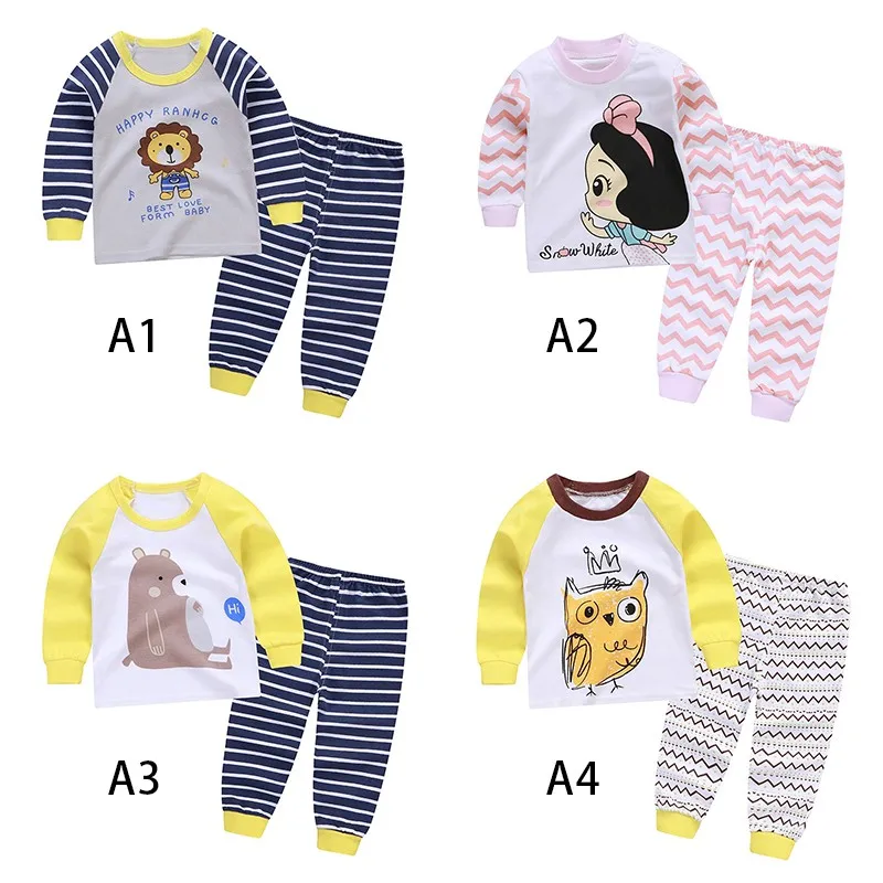 

Baby Boy Girl Clothes Set Autumn Spring Long Sleeve Cartoon Animal Tops Blouse +Striped Trousers Long Pants 2pcs/Outfits