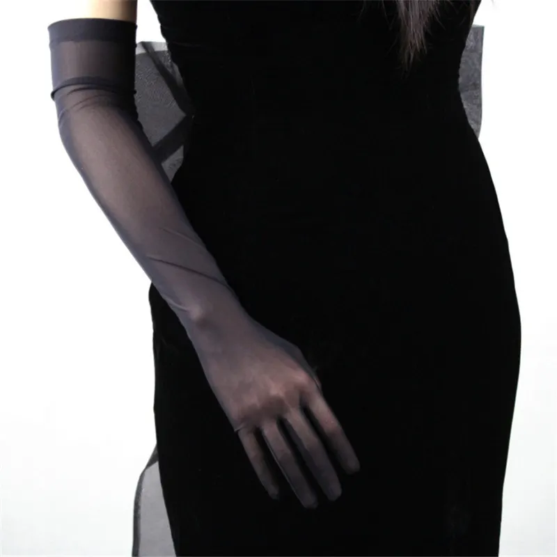 Women Gloves Elastic Lace Ultra-Thin Ultra Long Style Female Black Mesh Guaze Touch Screen Women's Mittens TB17-4