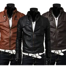 Мужская Тонкая кожаная куртка, Мужская мотоциклетная кожаная куртка, верхняя одежда из искусственной кожи, 3 цвета, 4 размера M L XL XXL, Новинка