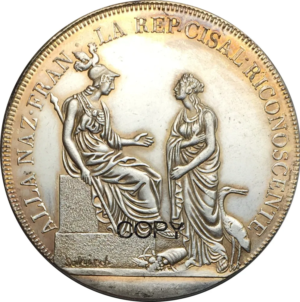 Италия Cisalpine Реал Scudo 6 Lire Anno VII 1800 латунные посеребренные копировальные монеты|coin