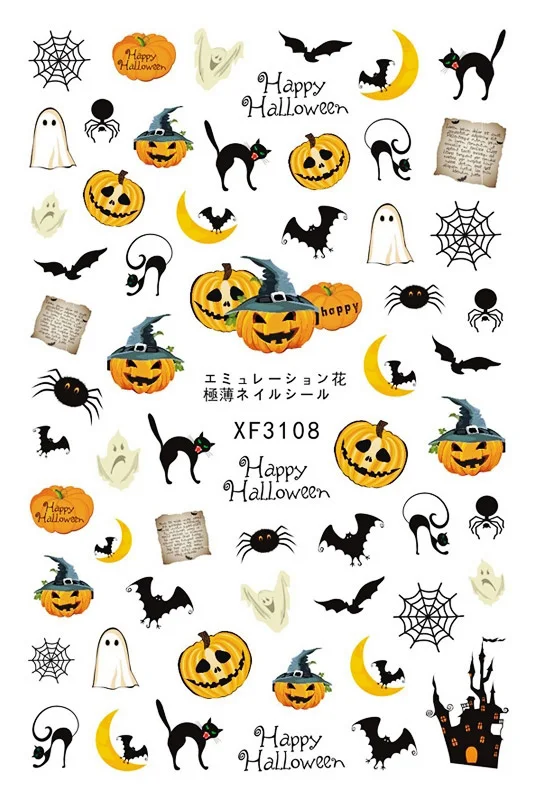 

Halloween Patterns! Nails Art Manicure Back Glue Design Nail Sticker For Nails Decoration
