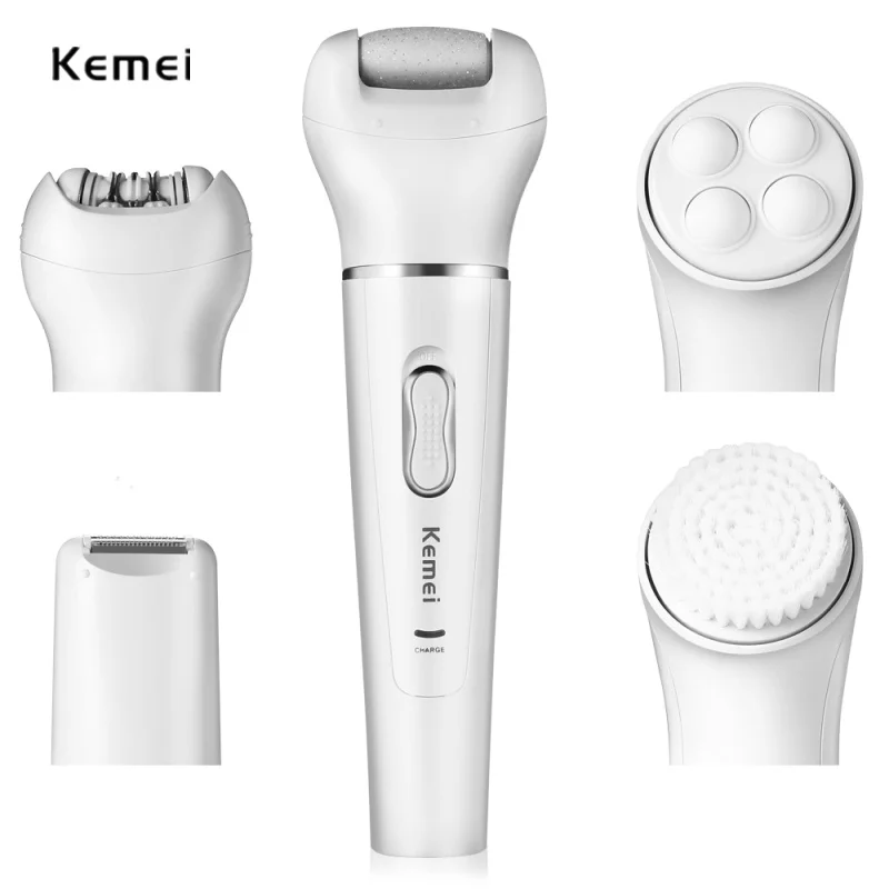 

Powered Facial Cleansing Devices 5 In 1 Multi-functional Razor & Foot File & Epilator Rechargeable Female Trimmer