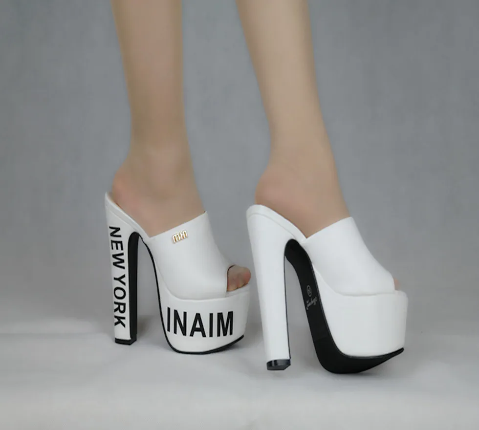 Женские тапочки Модный черный открытый носок босоножки толстый каблук шлёпанцы для женщин женская обувь летние туфли на высоком каблуке 15 см; сандалии на платформе, женские
