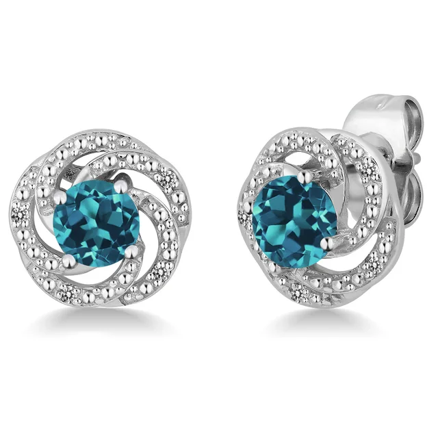 Aliexpress Gemstoneking 1 06 Ct Round London Blue Topaz Gemstoneking 1 06 Ct Round London Blue Topaz White Diamond Earrings For Women 925 Sterling Silver Flower