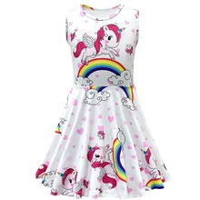 Girls Sleeveless Dress Kids Summer Rainbow Unicorn Print Princess Dress Child Sweet Style Clothes Girls Sleeveless Dress Kids Summer Rainbow Unicorn Print Princess Dress Child Sweet Style Clothes