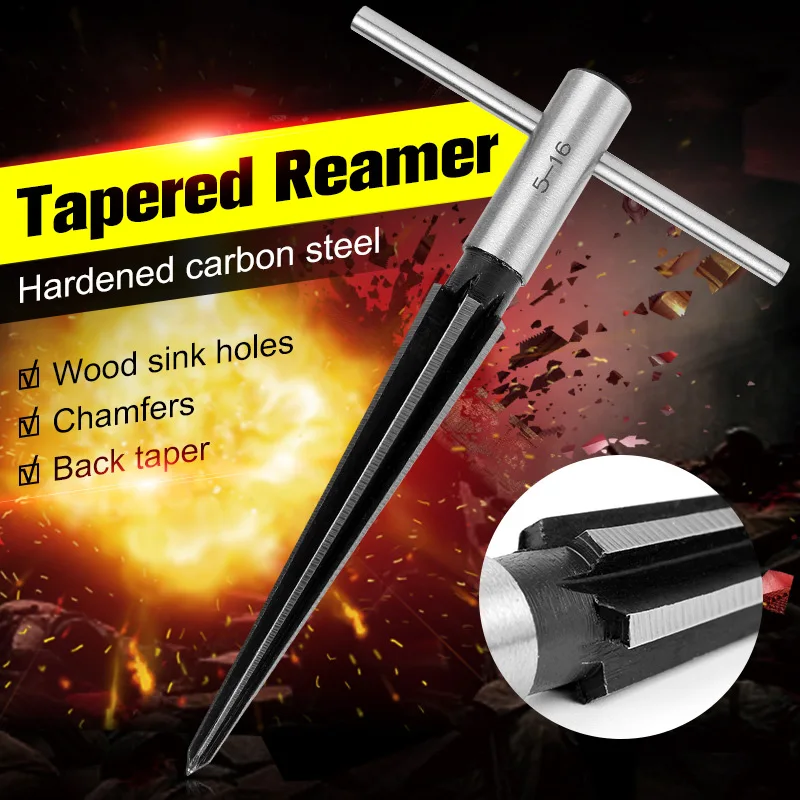 T Handle Tapered 6 Fluted Chamfer Reaming Woodworker Cutting Core Drill