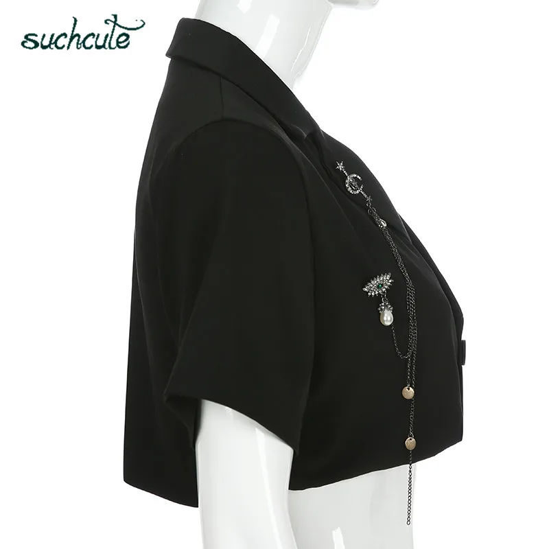 SUCHCUTE Женская Куртка Блейзер размера плюс цепь черного металла пальто женское Feminino Chaqueta Mujer Veste фестиваль Лето Вечерние