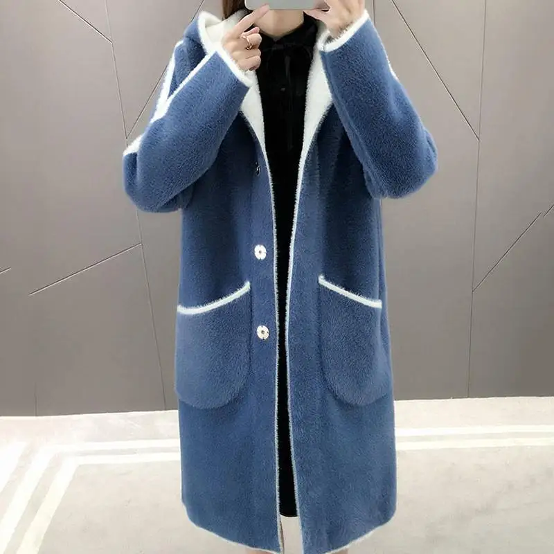 

2019 Autumn Winter Women Fashion Casual Sweaters Double Faced Faux Mink Cashmere Long Cardigan Jacket Chic Warm Knitted Coat R15