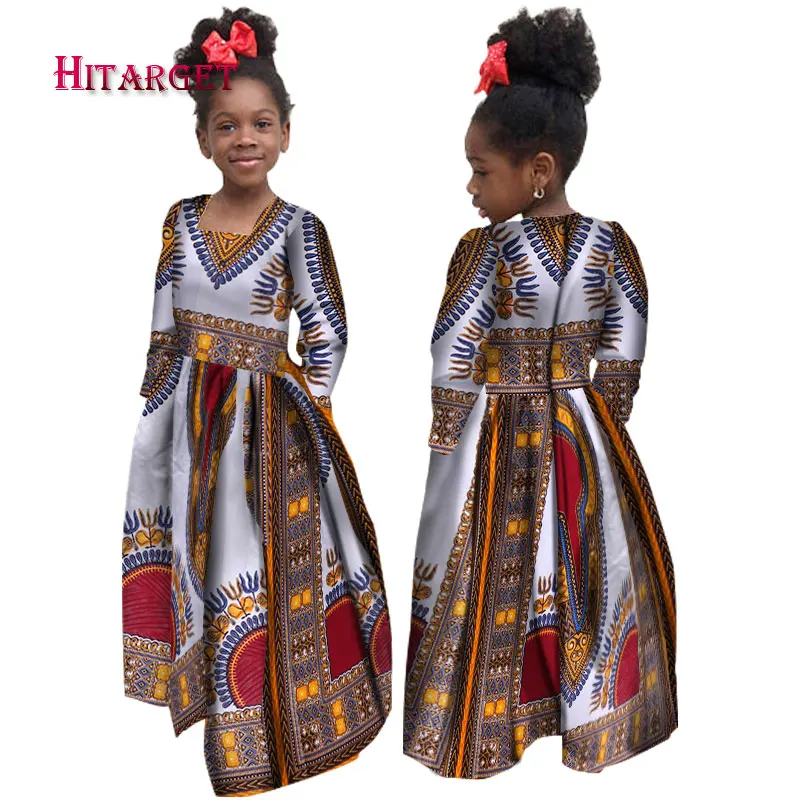 african pants African Girl Dress Kids Dashiki Ankara Floral Print Dress Wax Cotton Long Sleeve Dresses Fashion Africa Clothes for Girl WYT61 african attire