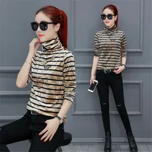 Тренд женской Новая Женская Корейская водолазка jinsirong с длинными рукавами рубашка модная тонкая полосатая футболка с длинными рукавами