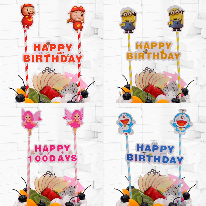 Couleur De Bande Dessinee Motif Gateau Topper Papier Insere Carte Heureux D Anniversaire Lettres Drapeaux Beau Cadeau D Anniversaire De Mariage Party Decor Aliexpress