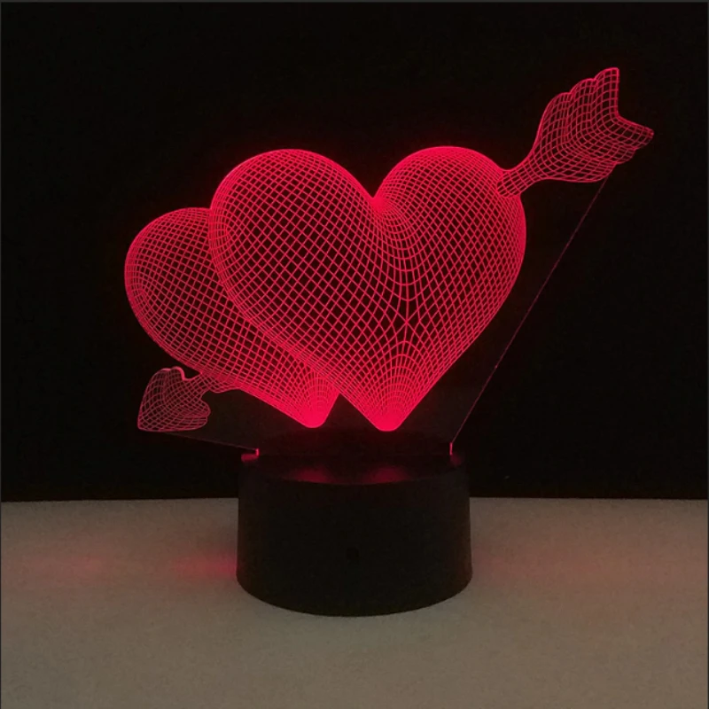 3D День Святого Валентина подарок светодиодный сенсорный 7 цветов свет декоративная настольная лампа ночные светильники USB стрелка через