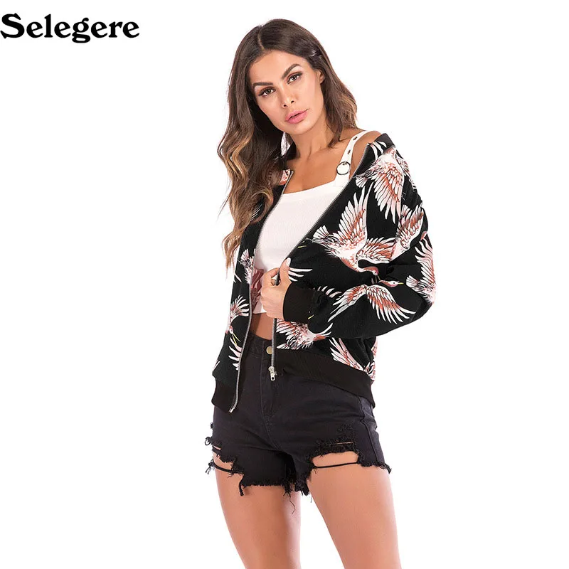 10 шт./партия, Женское пальто, модное, ретро, цветочное, на молнии, летающий кран, куртка с принтом, повседневное пальто, осенняя верхняя одежда, женская одежда