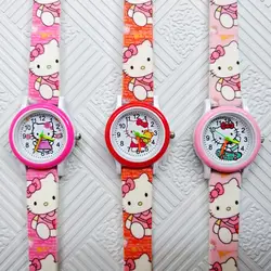 Лидер продаж прекрасный кот часы Hello Kitty для девочек для женщин Мода Кристалл платье водостойкие кварцевые наручные часы дети