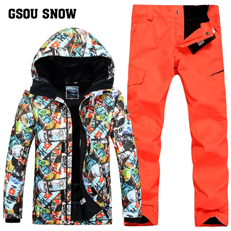 Лыжный костюм для снежной погоды GSOU зимний ветрозащитный водонепроницаемый сохраняет тепло дышащий ультра легкий лыжный костюм лыжные брюки размер xs-xl