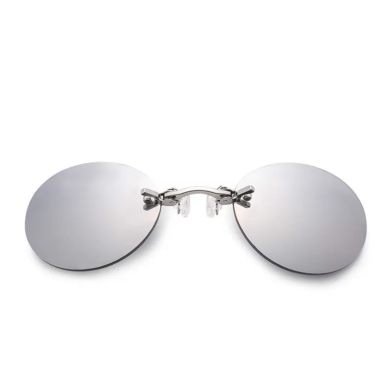 Модные мужские солнцезащитные очки с клипсой на носу, винтажные круглые мини солнцезащитные очки Hacker Empire Matrix Morpheus, солнцезащитные очки без оправы UV400 - Цвет линз: White