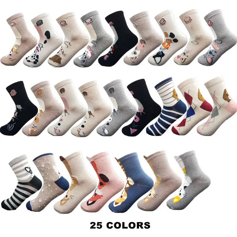 

Socks Women Funny Cute Cartoon Animal Dog Cat Pig Pattern Korean Style Combed Cotton Sock 2019 Ins Fashion Trend Sokken 25Color