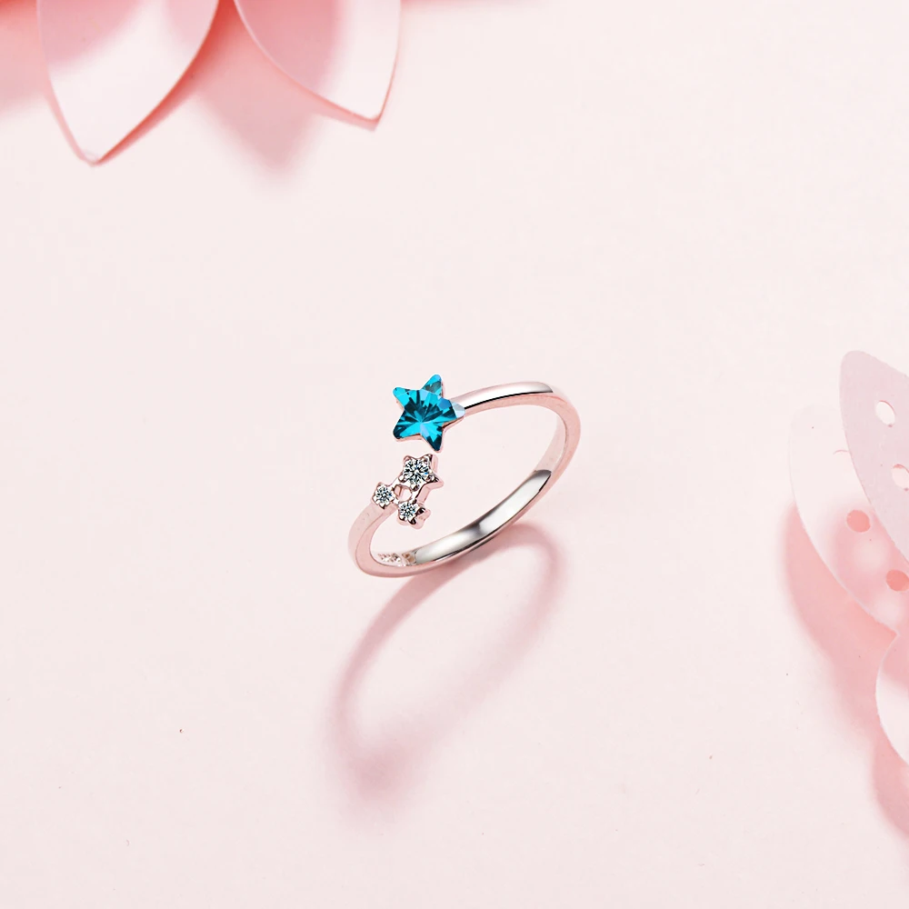 

925 sterling silver open ring blue zircon jewelry simple women's silver jewelry lucky ring romantic wedding jewelry