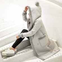 Зимнее женское длинное замшевое пальто, теплое лоскутное пальто с отворотом, Женское пальто из овечьей шерсти с капюшоном, мотоциклетная парка Jaqueta YP0680