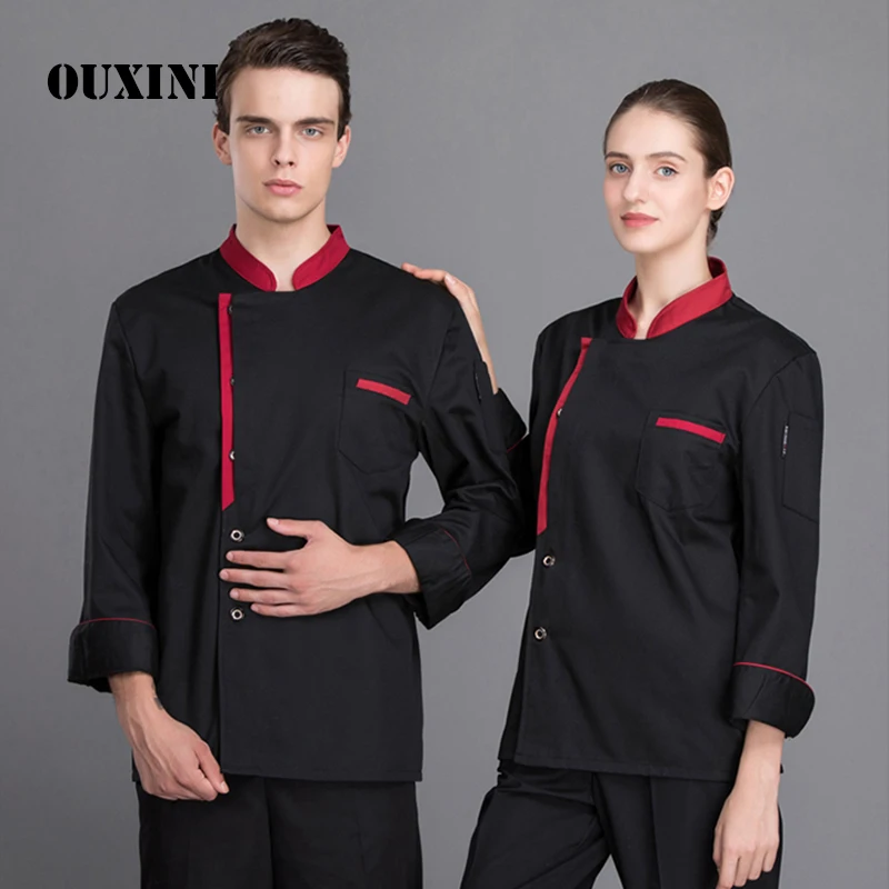 

cooks clothing long sleeve professional head chef uniform restaurant hotel kitchen black chef jacket chef top