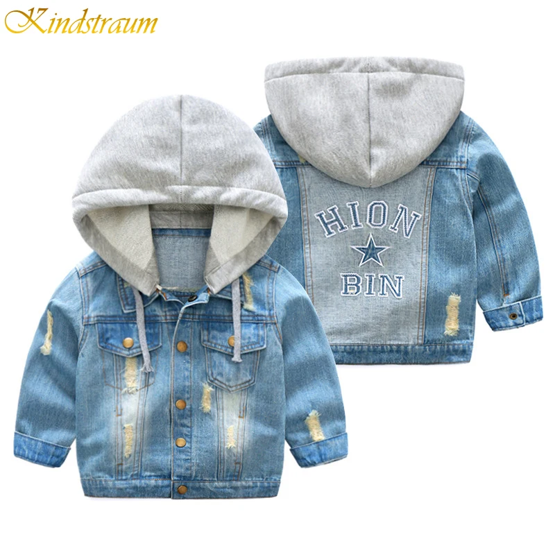 

2019 Baby Boys Denim Jeans Jackets Autumn Children's Clothing Hooded Outerwear Windbreaker Boy Jacket Baby Kids Denim Coat DC095